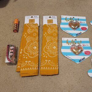 Set of two bandanas and lip-gloss sets and nail polish strips